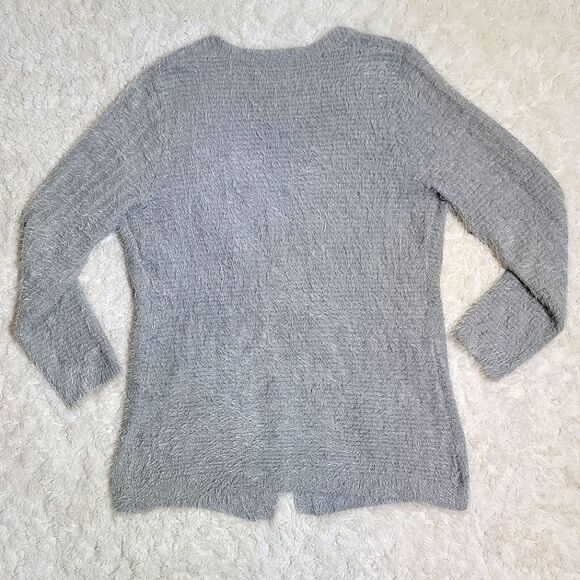 Calvin Klein Grey Eyelash Fuzzy Cozy Soft Open Front Cardigain - Picture 4 of 8